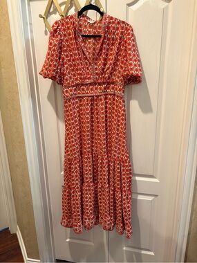 Max Studio Orange Floral Maxi Dress with V-Neck